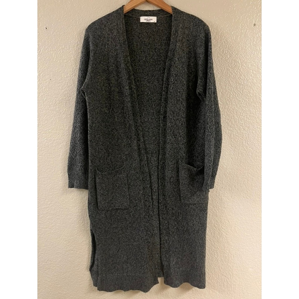 Carly Jean Los Angeles Gray Marl Open Front Longline Duster Cardigan Medium